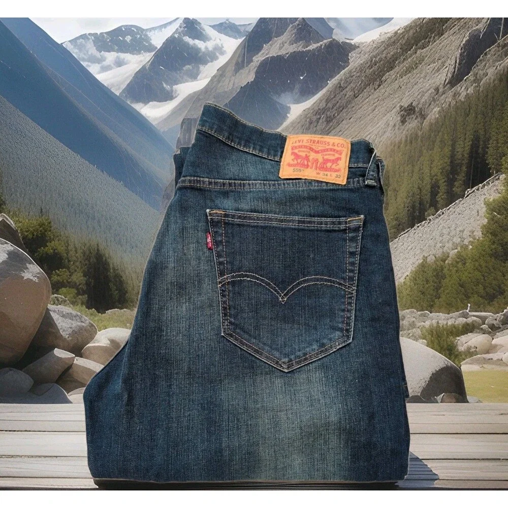 LEVI'S 559 RELAXED LOOSE STRAIGHT BOOT MENS SZ 34x32 BLUE JEANS MEDIUM WASH EUC
